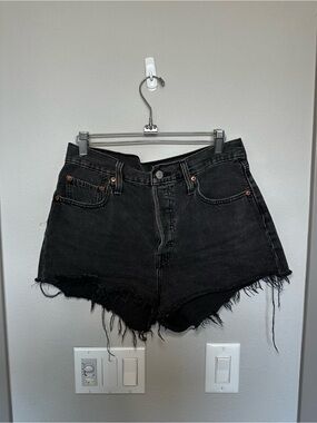Levi's 501 Black Distressed High-Rise Denim Shorts